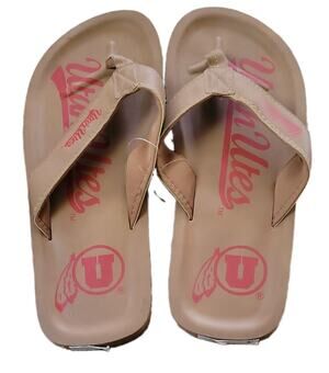 NWT Utah Utes Men’s Size L (10-11) Tan Thong Sandals Logo Slip-On